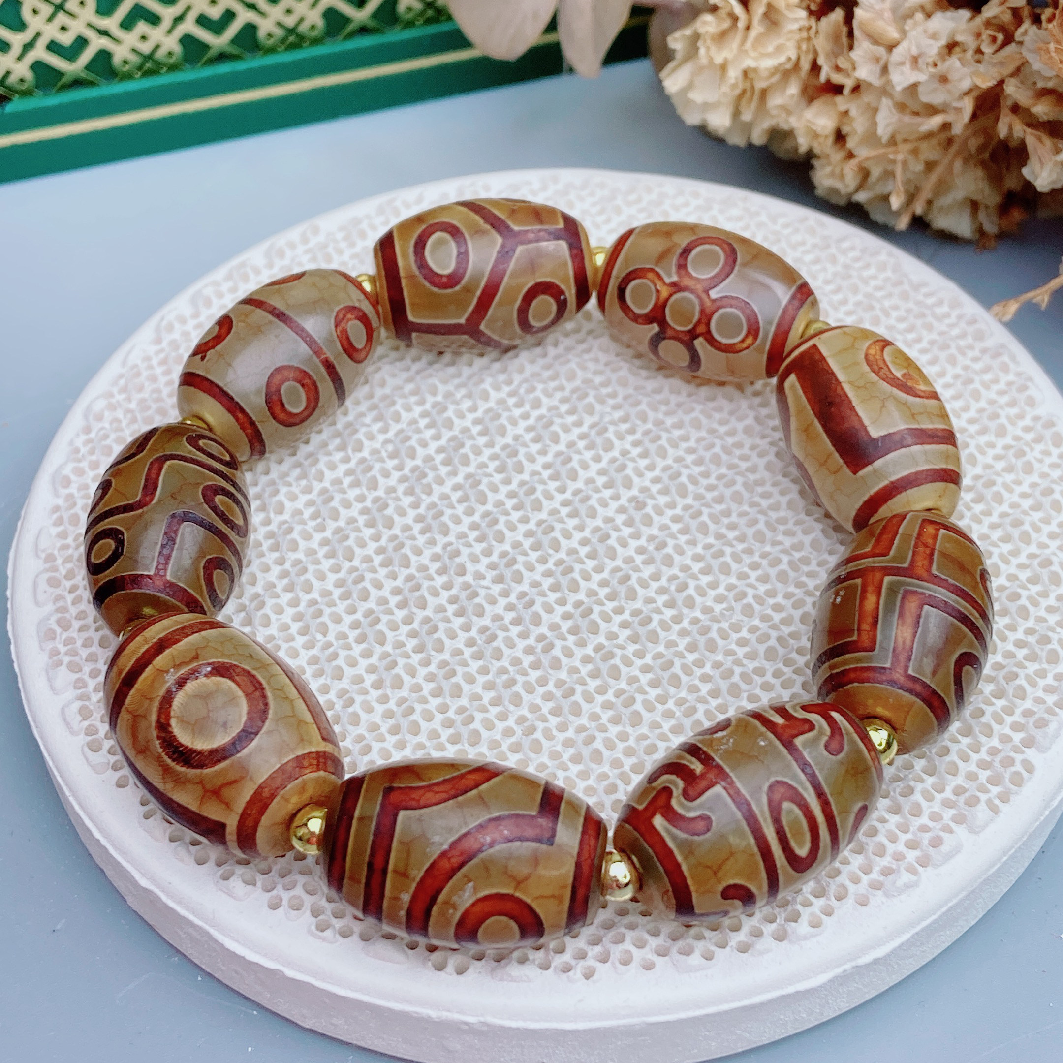 天然红玛瑙玉石手链藏式多种珠眼手串男款百搭手饰 多样性发货