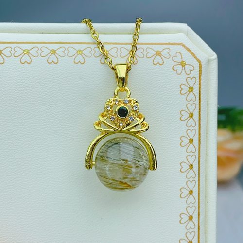 天然水晶吊坠正品绿发晶12mm圆珠颈饰时尚转运珠女士项坠F871