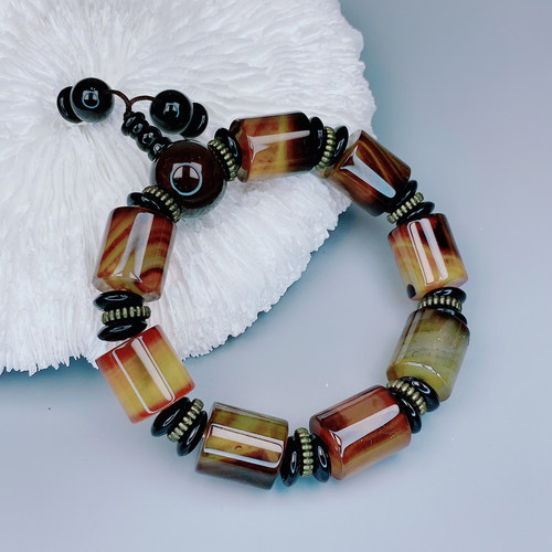 正品天然玛瑙玉石手链竹节桶珠手串男款霸气手饰【多样性发货】