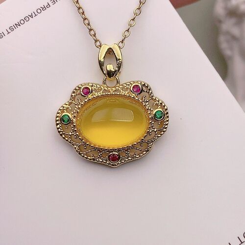 黄玛瑙项坠玉髓吊石链如意