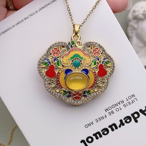 黄玛瑙吊坠玉髓项链石珐琅