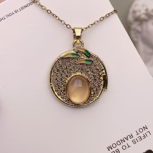 粉玛瑙吊坠玉髓项石链竹纹