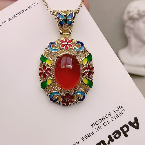 真品红玛瑙吊坠玉髓项石镂