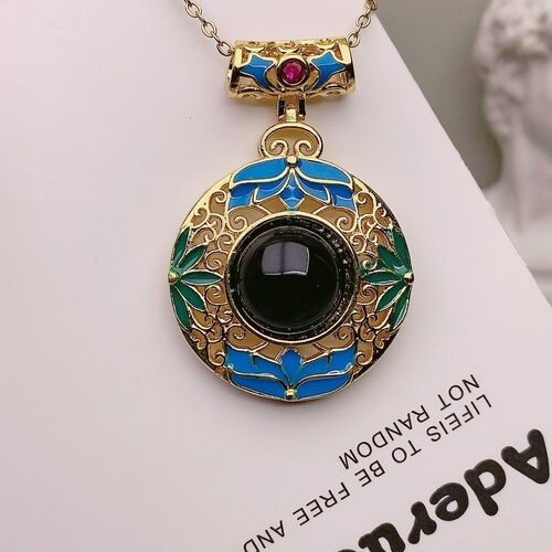 真品黑玛瑙项坠玉石链国潮