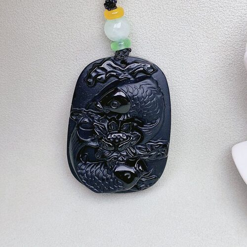 黑曜石锦鲤挂件吊坠连年有