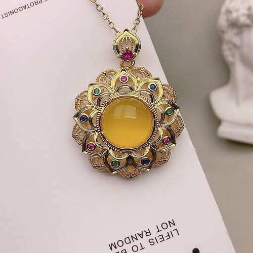 真品黄玛瑙吊坠玉髓项石链