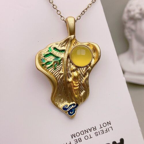 黄玛瑙吊坠玉髓项石链菩提