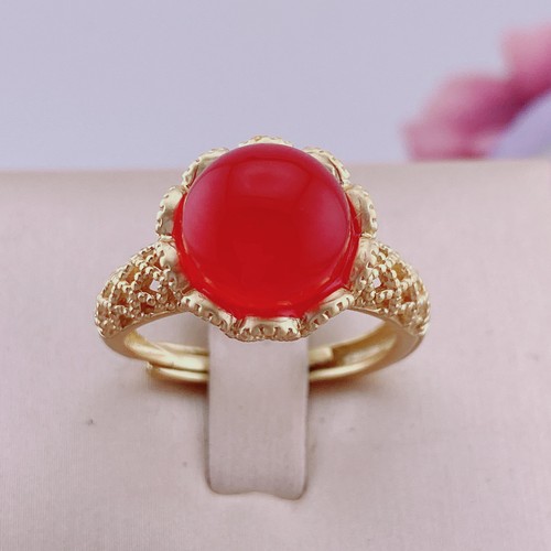 气质百搭正品玛瑙红玉石花朵戒指