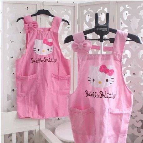 KT可爱卡通女代发工作服棉无袖韩版厨房围裙猫纯调节可卡通亚马逊