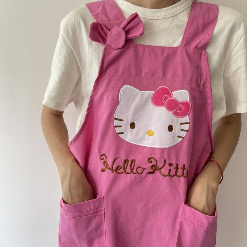 围裙可爱HELLOKITTY围裙少女家用粉色烧饭 心卡通厨房用品围裙