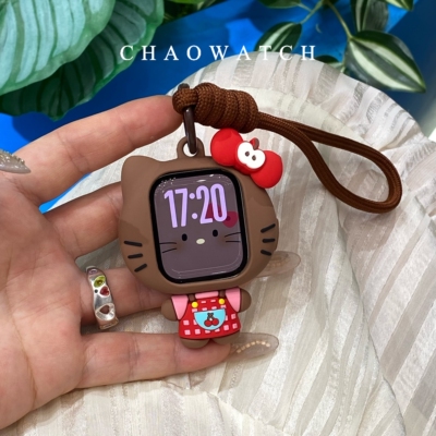 樱桃黑皮kitty挂绳式适用于苹果手表s11保护壳iwatchs1298710代se