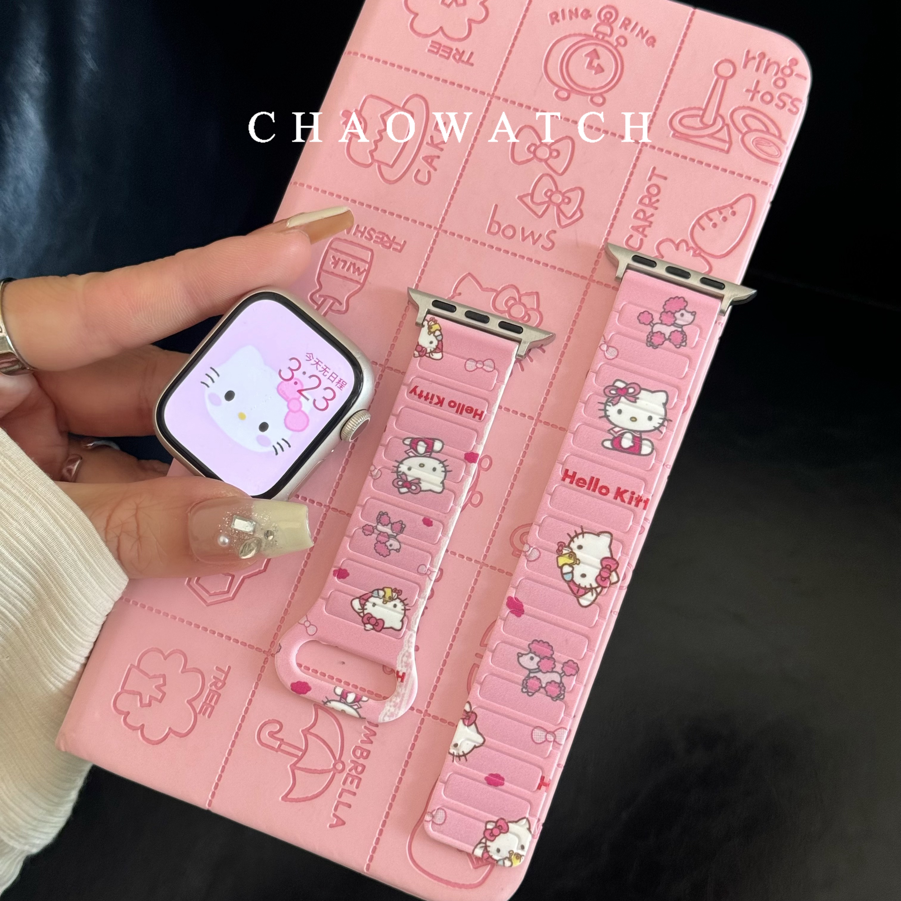 磁吸粉硅胶kitty猫适用于苹果手表表带s10代apple女iwatch987se夏