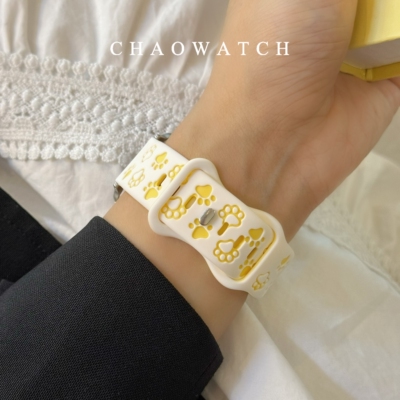 雕刻猫爪印硅胶适用于苹果手表表带s11代apple女iwatch109876se