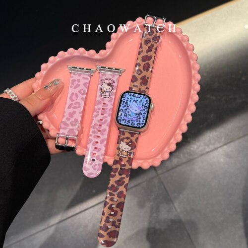 豹纹kitty猫适用于苹果手表表带s11代apple女款iwatch109876seTPU