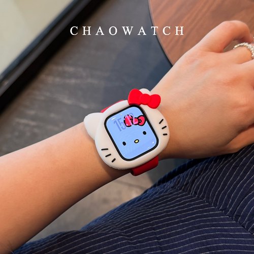 大头kitty猫适用于苹果手表s11保护壳iwatchs987s10代se红色表带