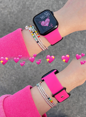 iwatch10适用于s11苹果手表表带applewatch9女Ultra3黑粉硅胶运动