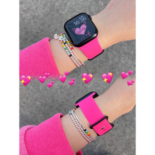 iwatch10适用于s11苹果手表表带applewatch9女Ultra3黑粉硅胶运动