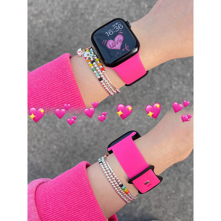 iwatch10适用于s9苹果手表表带applewatch8女Ultra2黑粉硅胶运动7