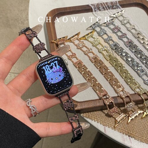 爆钻kitty猫金属链适用于苹果手表表带s11代apple女iwatch10987se