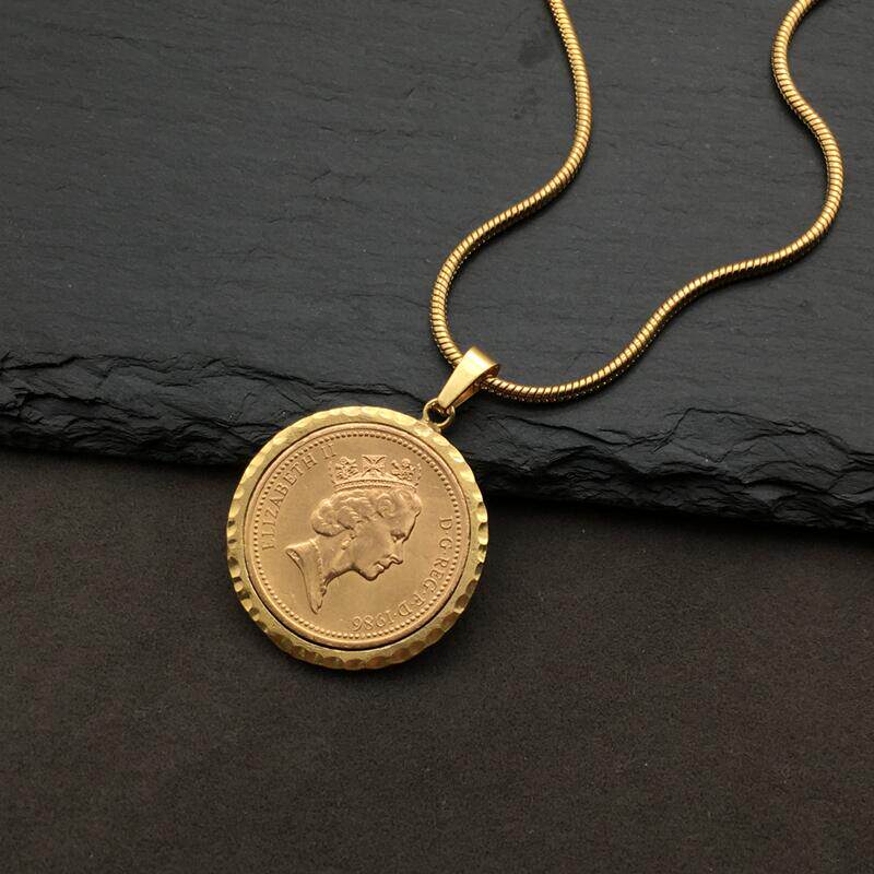 浮雕钱币项链镀金蛇骨链女