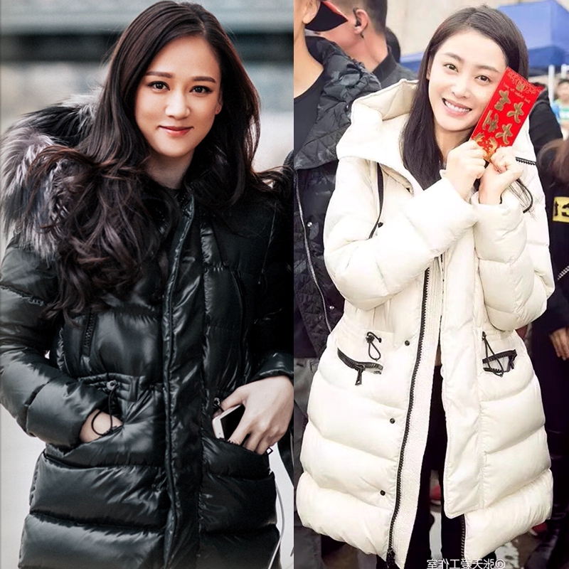 m蒙家冬季新款张天爱羽绒服女中长款银狐大毛领陈乔恩同款外套