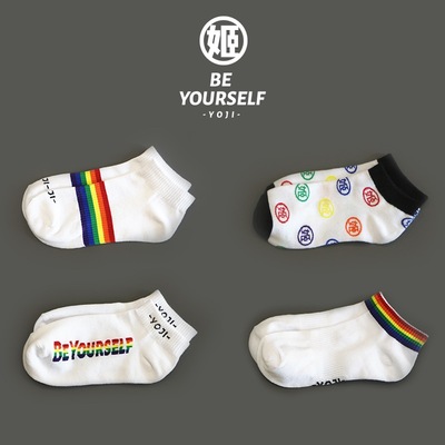 条纹女士运动风秋冬季百搭短袜