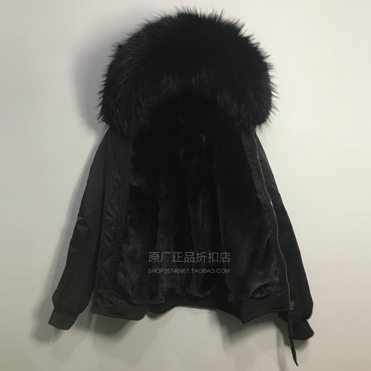 短款黑色大码水貂毛棒球服