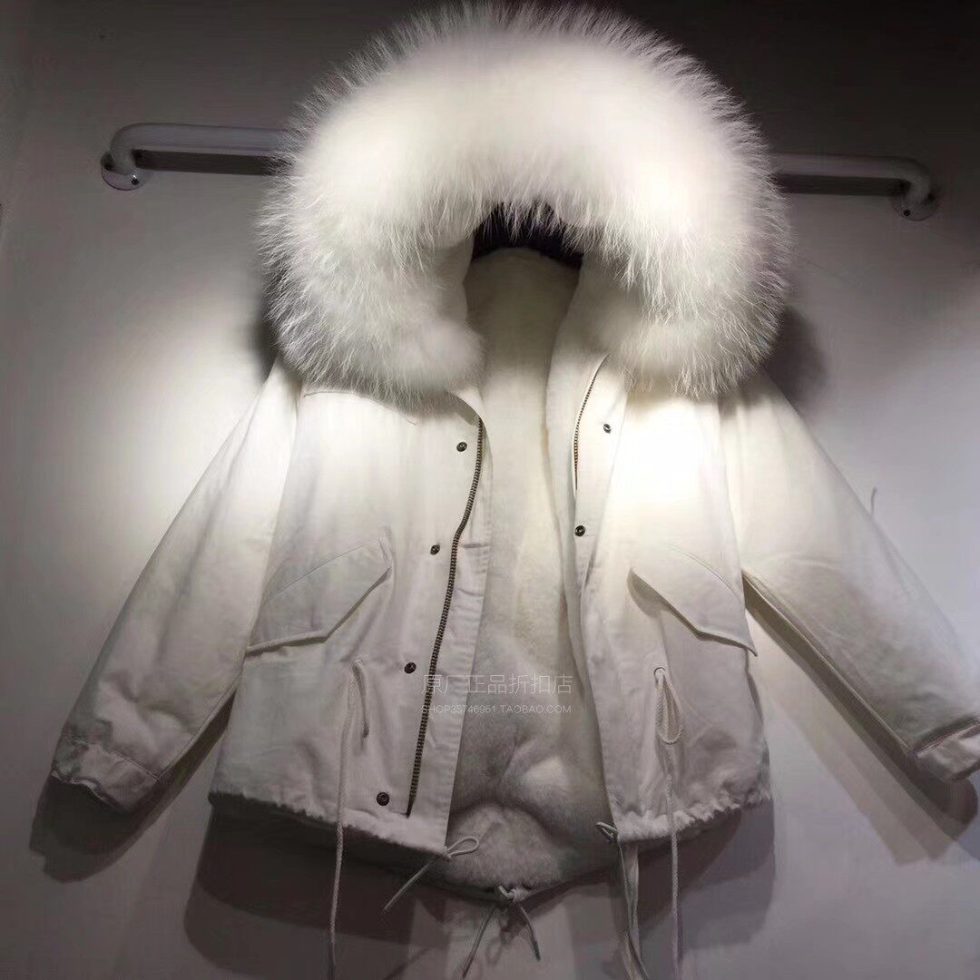 白色加厚派克服女短款