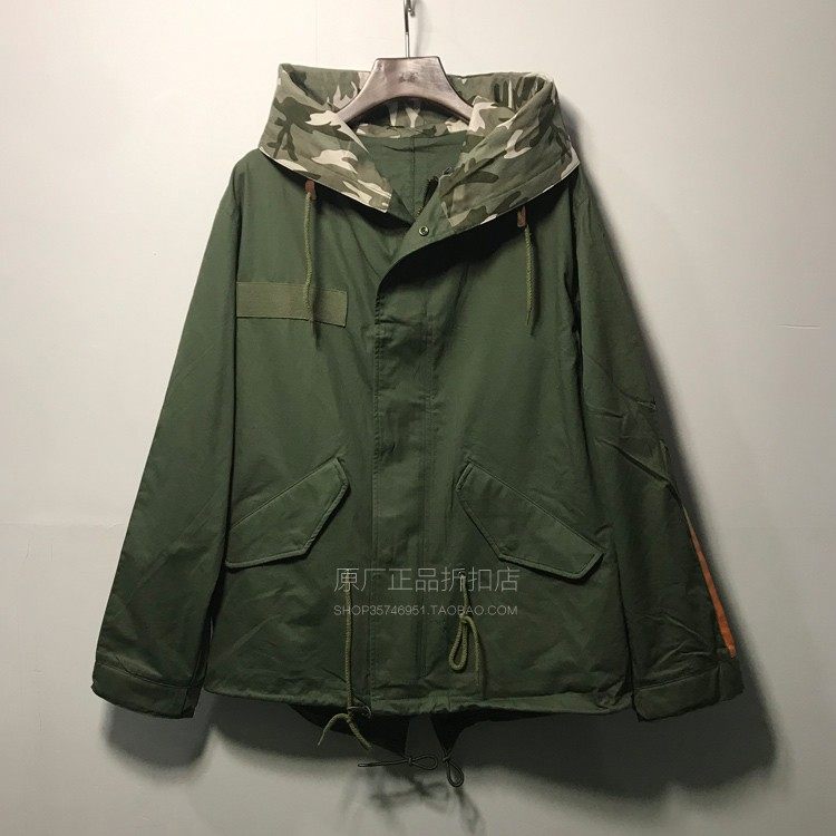 潮牌流行男士短外套青春条纹宽松休闲活力连帽工装口袋军旅风衣女