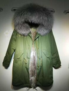 男款灰色真獭兔毛皮毛派克服长款潮牌冬新品明星真皮草大码大毛领