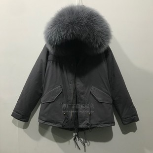 女士棉服短款 低调大码 加厚尼克服大毛领 新品 潮牌奶奶灰派克服冬季