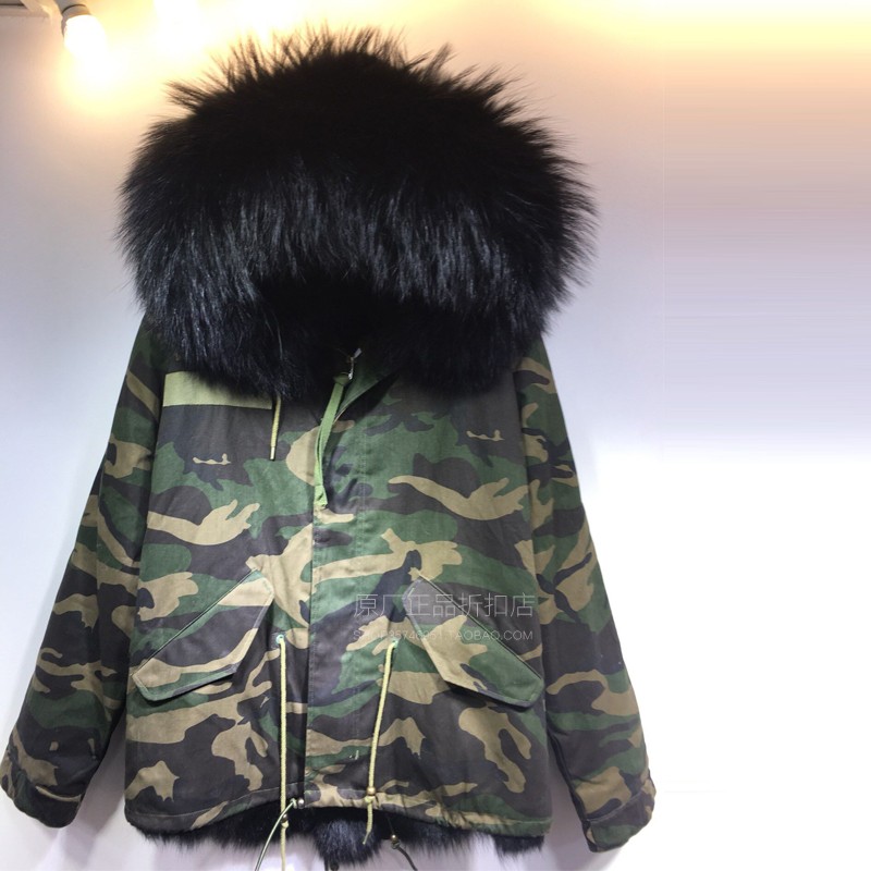 明星潮牌大码男士棉服真貉子毛