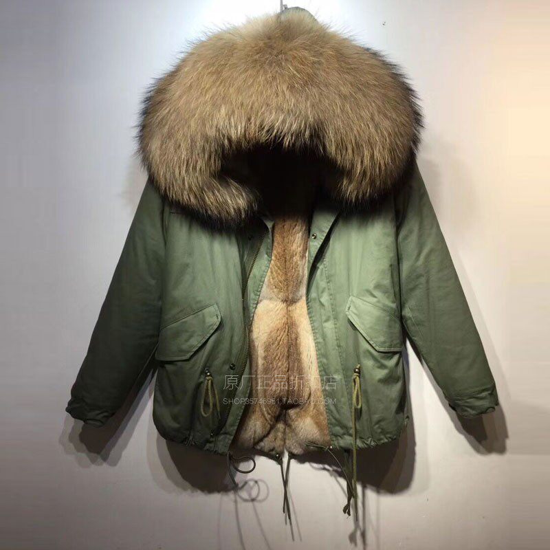 冬新品明星款短款大码男士派克服真獭兔毛皮草大貉子毛领尼克服潮