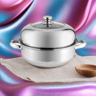 不锈钢蒸锅加厚汤锅家用单层蒸煮两用锅燃气电磁炉火锅蒸汽锅28cm
