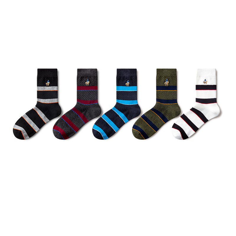 袜子男士中筒袜精梳棉条纹男袜民族风棉袜