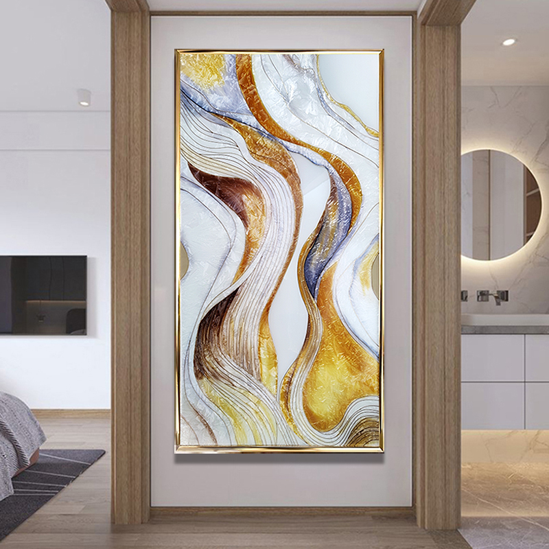 手绘珐琅彩装饰画现代轻奢玄关走廊尽头竖版挂画客厅抽象艺术壁画图片
