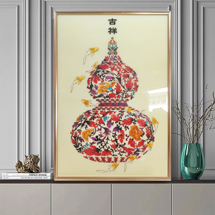 手绘珐琅彩装饰画轻奢新中式玄关葫芦好寓意客厅餐厅过道尽头挂画