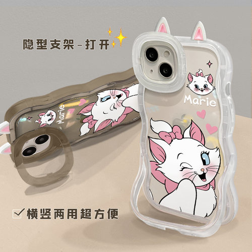玛丽猫耳朵适用iphone17pm苹果手机壳16透明硅胶14支架15可爱卡通