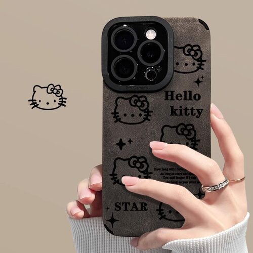 黑色蝴蝶结猫咪支架链条适用iPhone15pro苹果手机壳14翻毛皮13/12