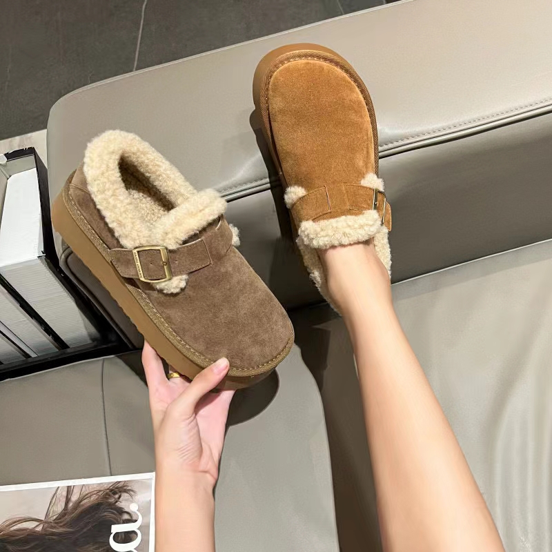 加厚绒!真皮牛皮断码清仓女单鞋厚底软底加绒勃肯鞋一脚蹬80257