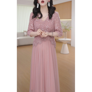 轻奢高级感两件套连衣裙女2026春夏新款气质妈妈时尚套装纱料裙子