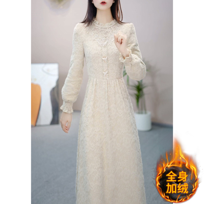 加绒加厚长袖连衣裙女