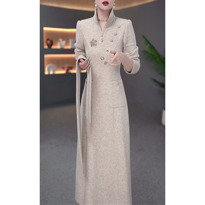 高端配大衣长袖连衣裙女2025秋冬季新款气质妈妈修身时尚礼服裙子,女装/女士精品,连衣裙,淘宝优惠券,粉丝福利购,淘宝优惠卷