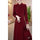 婚宴礼服套装 加厚保暖妈妈改良旗袍两件套连衣裙 裙女2025秋冬新款