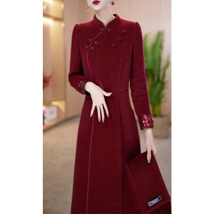 婚宴礼服套装 加厚保暖妈妈改良旗袍两件套连衣裙 裙女2025秋冬新款