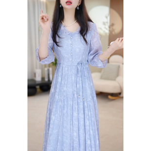 高档提花五分袖连衣裙女2026春夏新款轻奢高级感妈妈气质收腰裙子