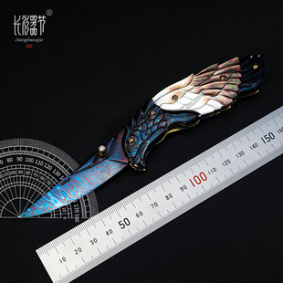现货长衫器节幻影神鹰折刀名匠舒恰特•江塔隆烤蓝大马士革收藏刀
