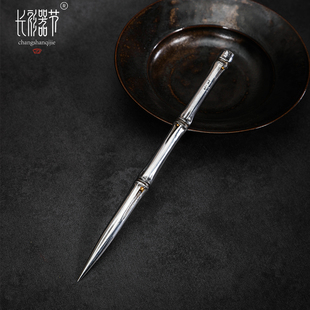 巴赫工作室[日本清光堂] 竹节茶剑普洱茶针24K纯金纯银铁翦金茶器