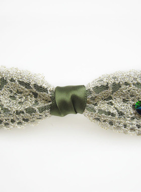 韩国横夹头饰 丽龙湾527清新蕾丝蝴蝶结发饰 军绿色俏皮活泼顶夹