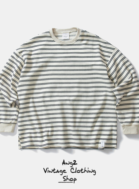 Ang2 Stu 经典百搭 日系街头宽松阔版横条纹圆领套头卫衣男